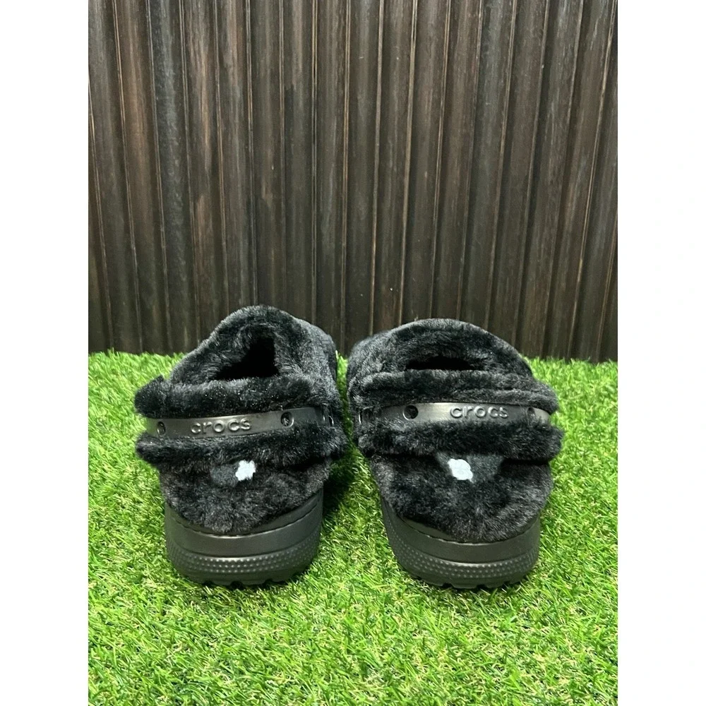 Size 8 - Crocs Classic Unforgettable Clog Black Faux Fur Fuzzy Mens 211116-001